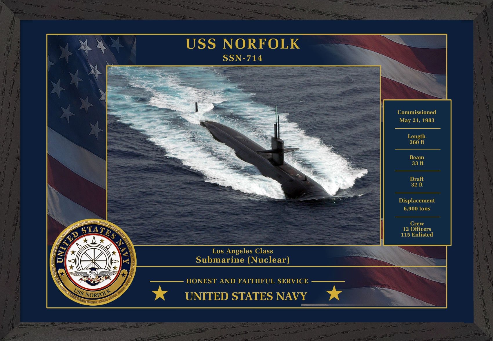 USS Norfolk SSN-714 Framed Patriotic Photo
