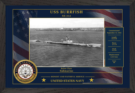 USS Burrfish SS-312 Framed Patriotic Photo