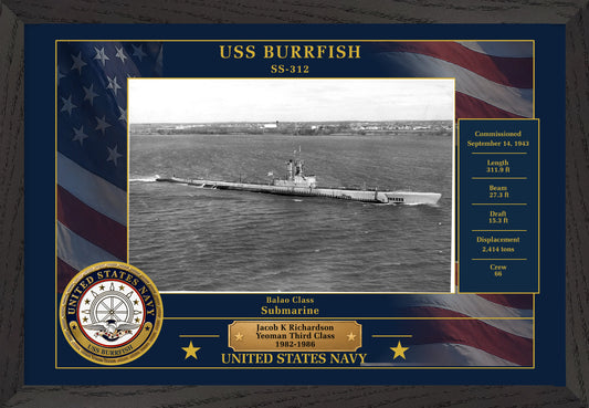 USS Burrfish SS-312 Framed Patriotic Photo