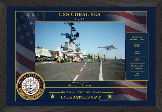 USS Coral Sea CV-43 Framed Patriotic Photo