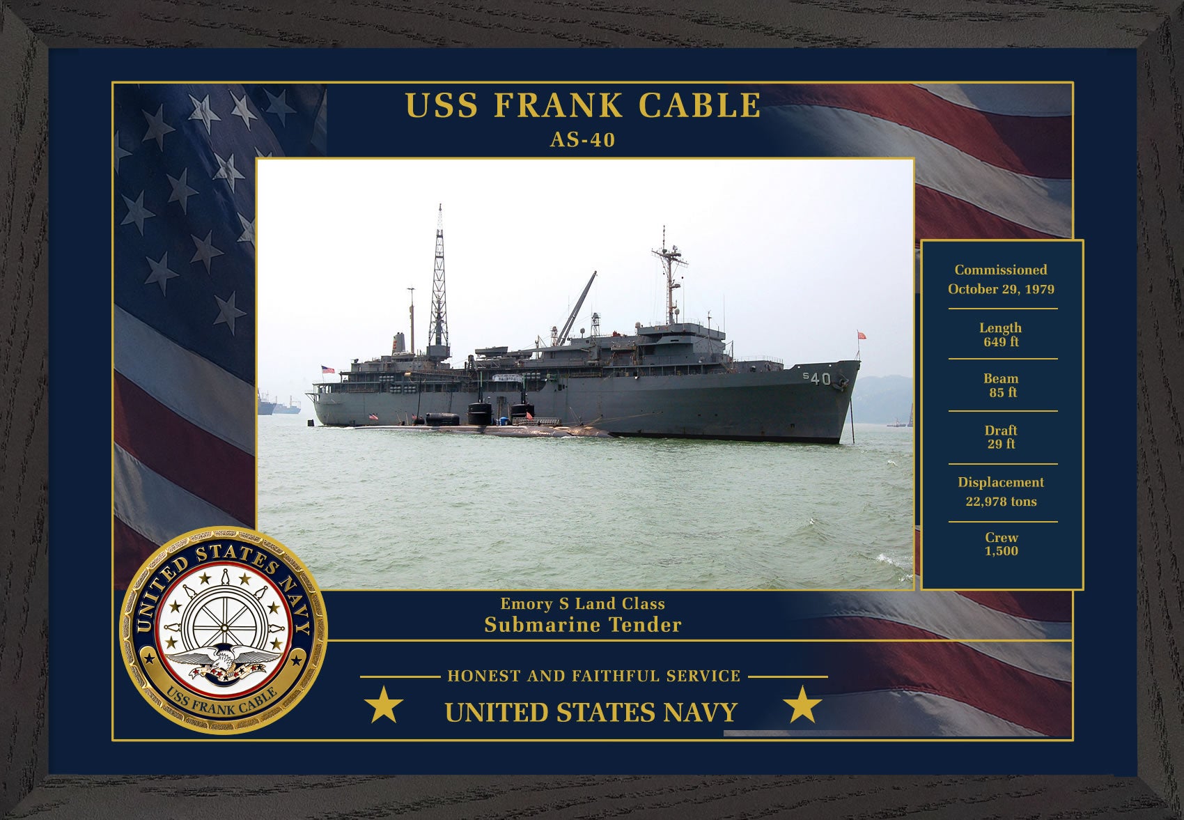 USS Frank Cable AS-40 Framed Patriotic Photo