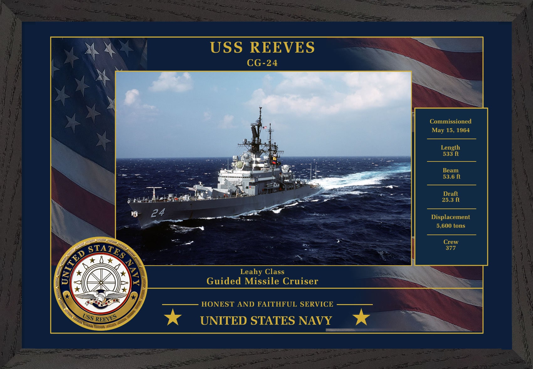 USS Reeves CG-24 Framed Patriotic Photo