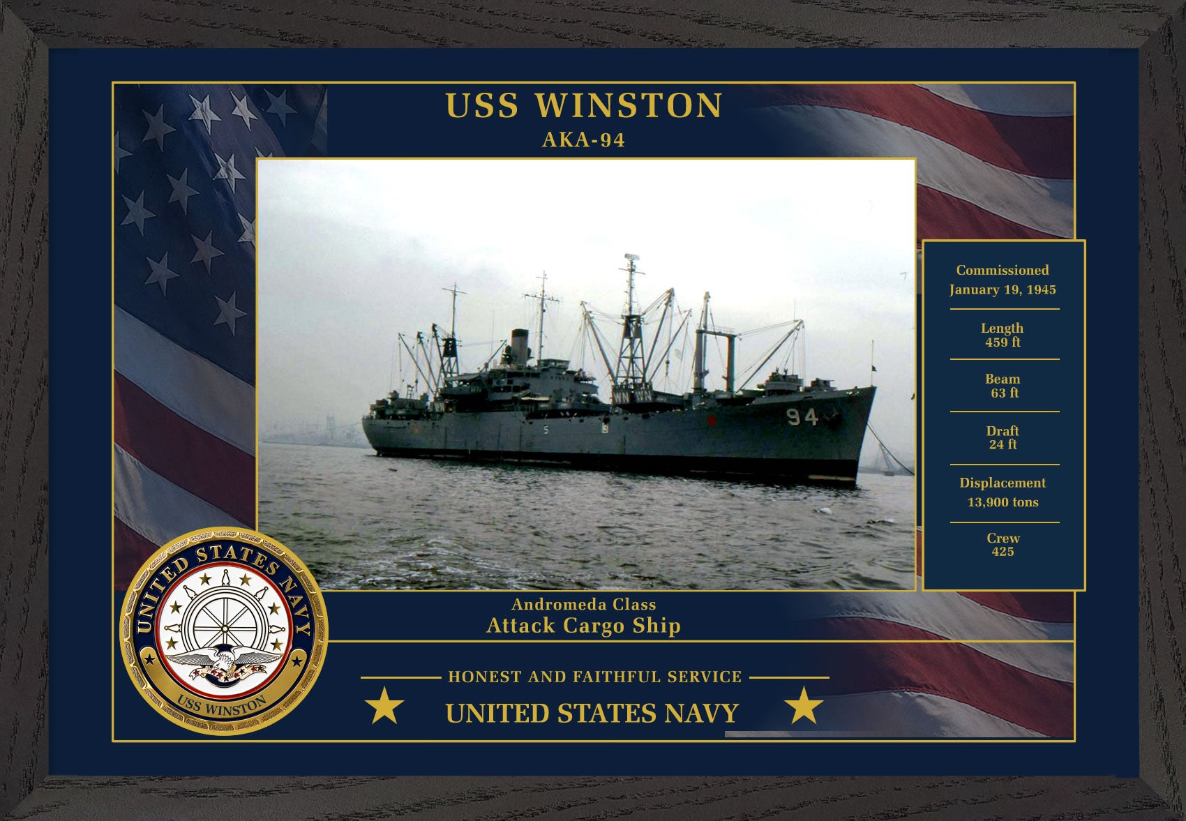 USS Winston AKA-94 Framed Patriotic Photo