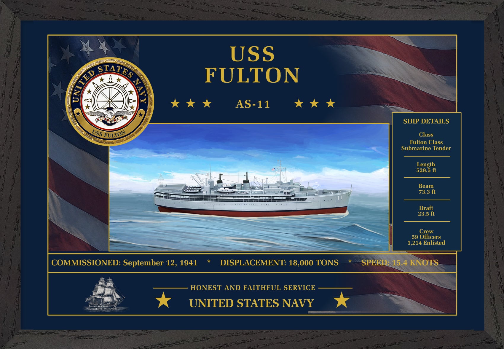 USS Fulton AS-11 Framed Patriotic Art