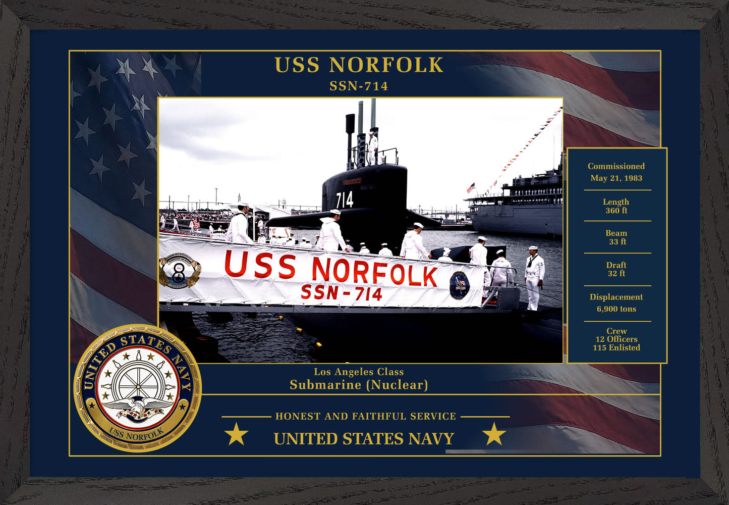 USS Norfolk SSN-714 Framed Patriotic Photo