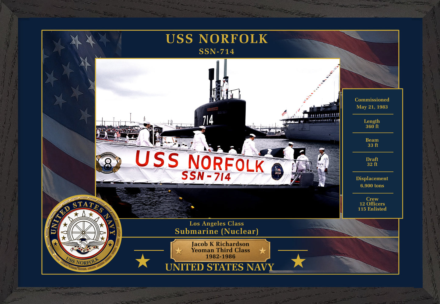 USS Norfolk SSN-714 Framed Patriotic Photo