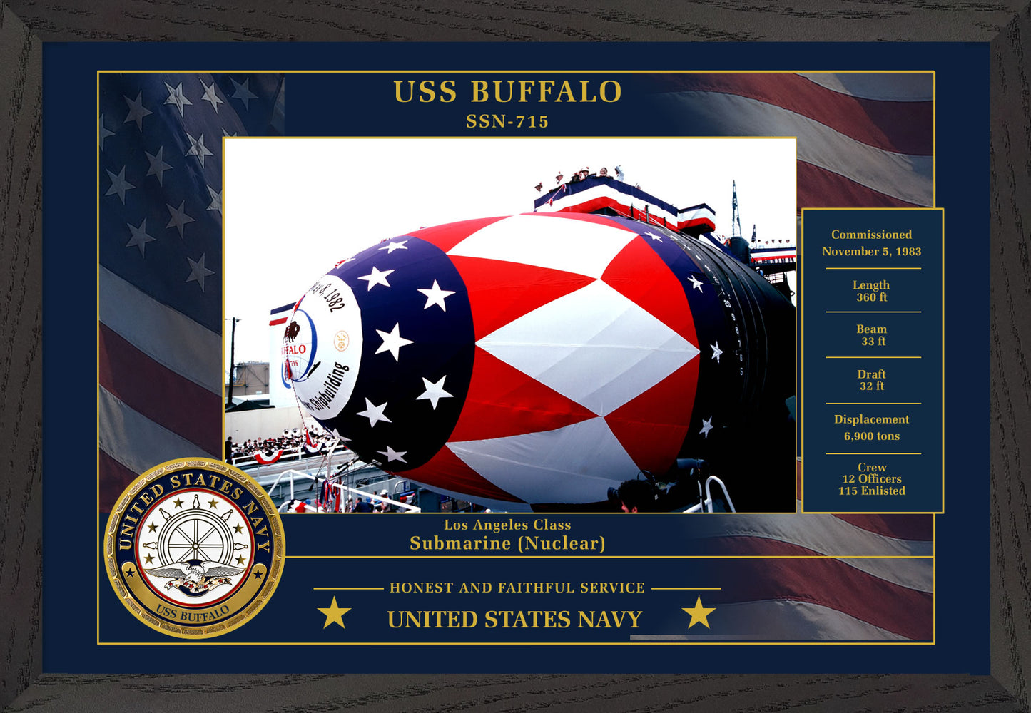 USS Buffalo SSN-715 Framed Patriotic Photo