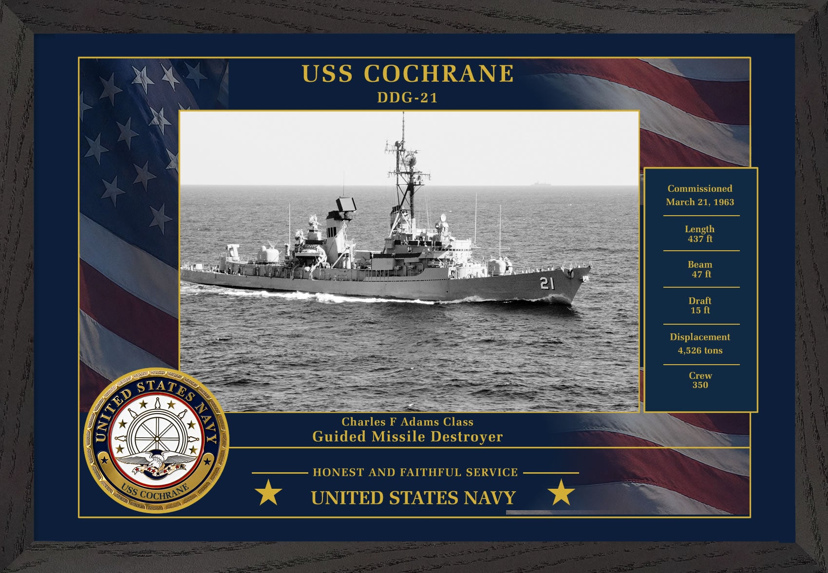 USS Cochrane DDG-21 Framed Patriotic Photo