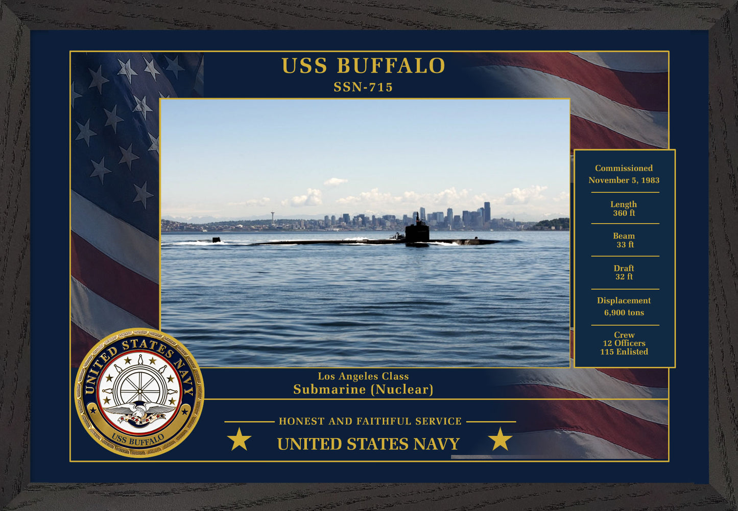 USS Buffalo SSN-715 Framed Patriotic Photo