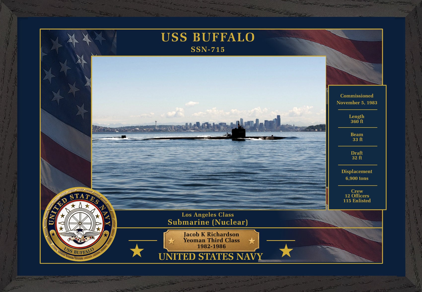 USS Buffalo SSN-715 Framed Patriotic Photo