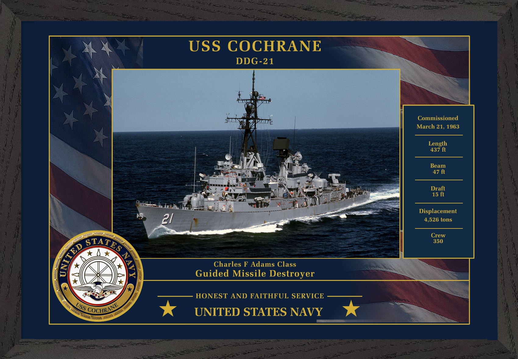 USS Cochrane DDG-21 Framed Patriotic Photo