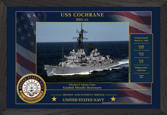 USS Cochrane DDG-21 Framed Patriotic Photo