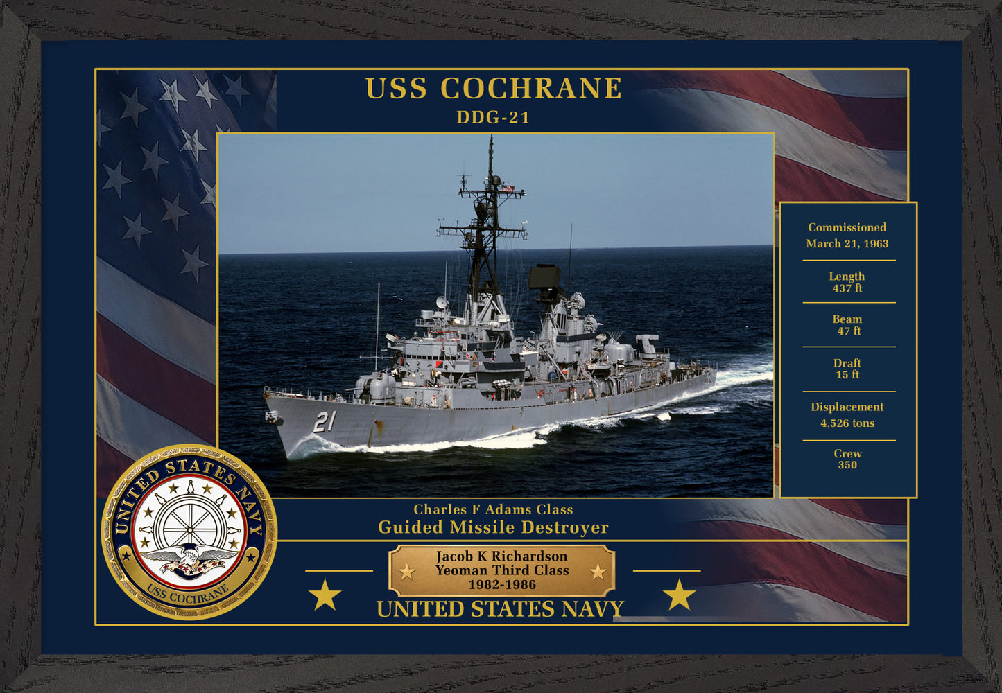 USS Cochrane DDG-21 Framed Patriotic Photo