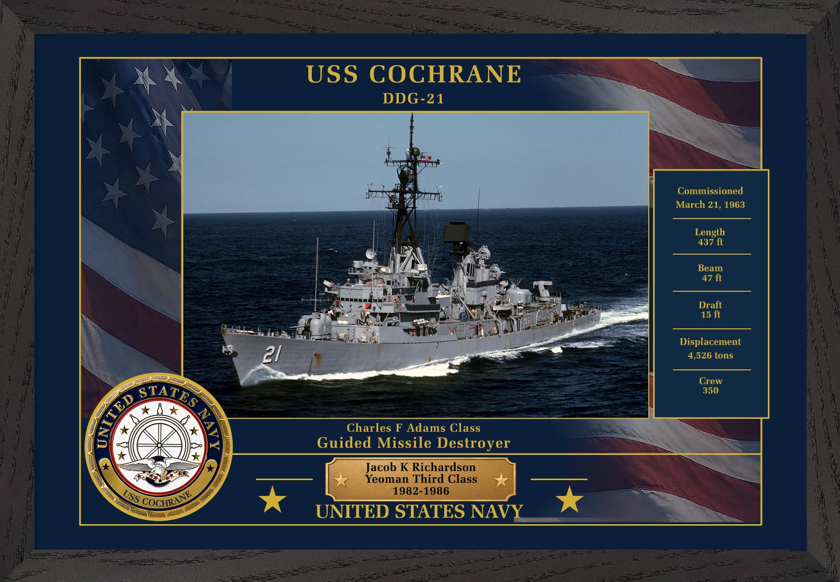 USS Cochrane DDG-21 Framed Patriotic Photo