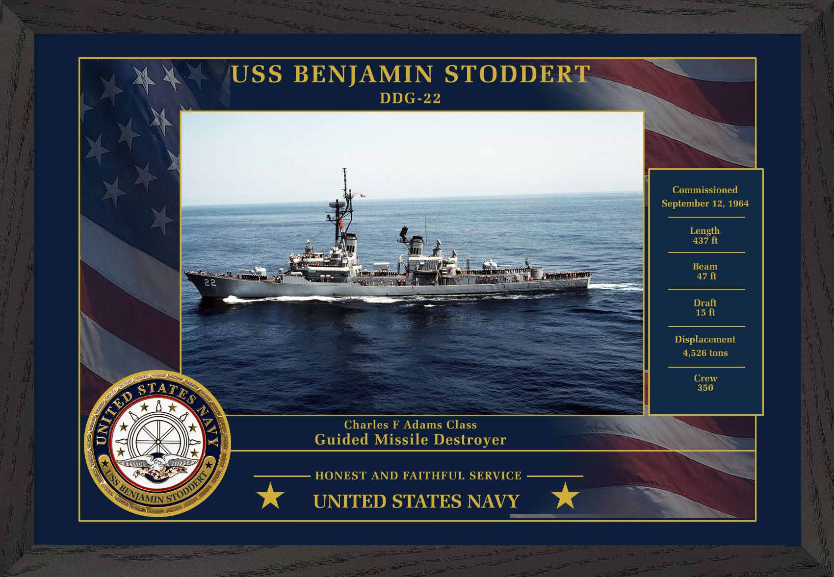 USS Benjamin Stoddert DDG-22 Framed Patriotic Photo