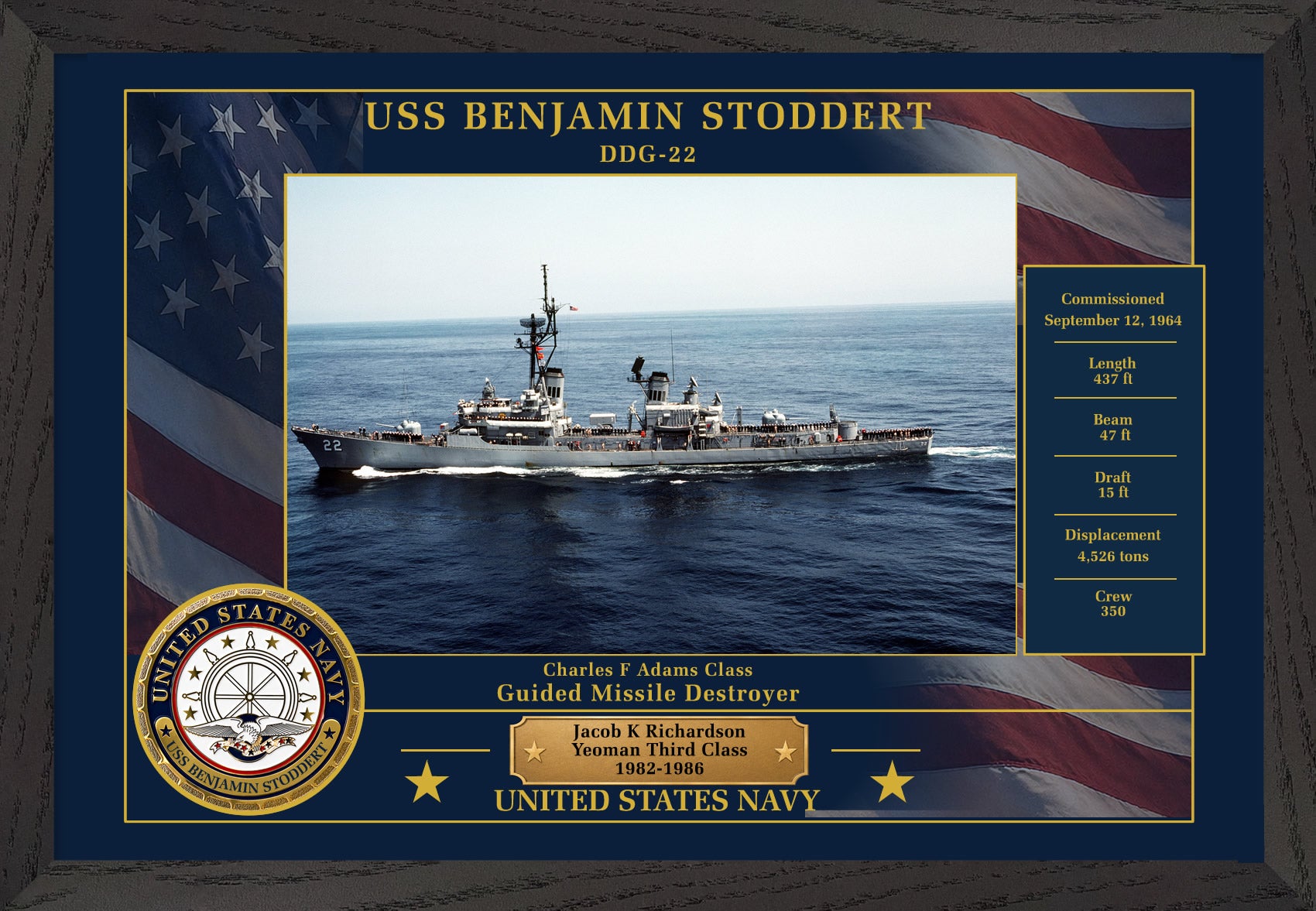 USS Benjamin Stoddert DDG-22 Framed Patriotic Photo