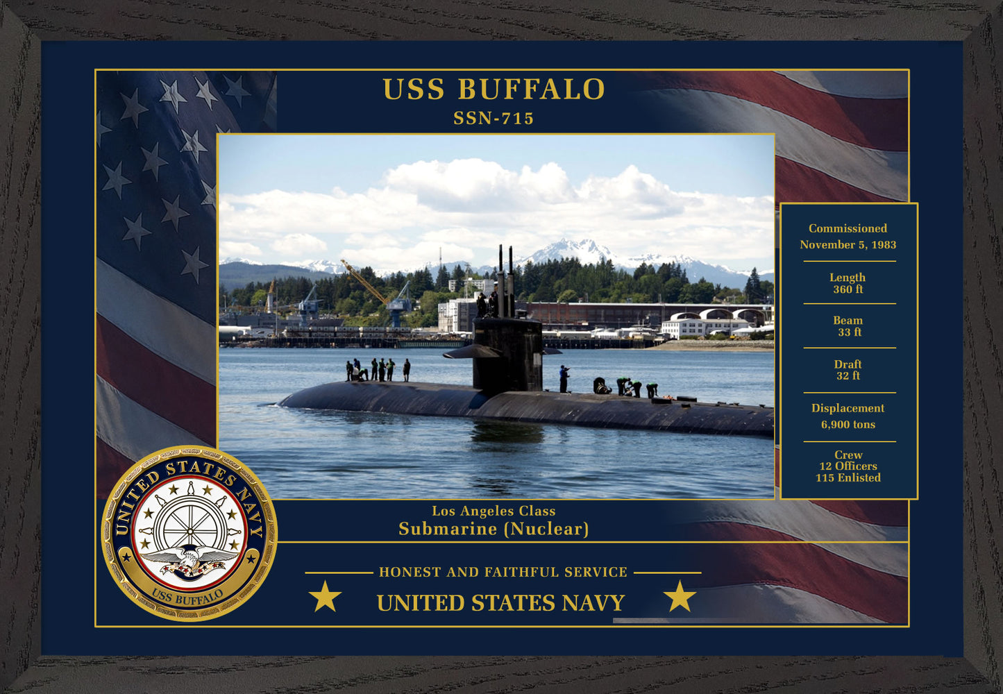 USS Buffalo SSN-715 Framed Patriotic Photo