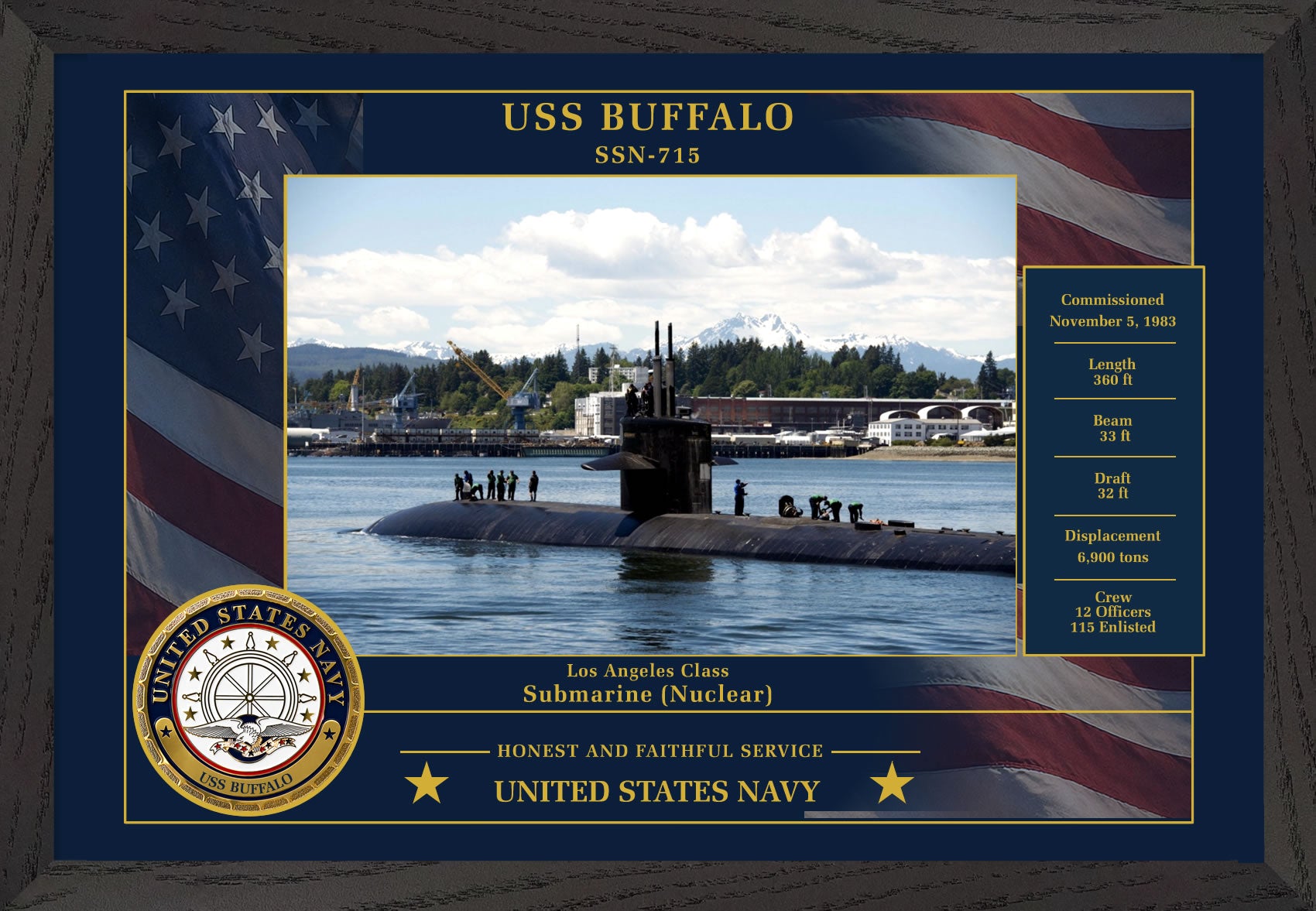 USS Buffalo SSN-715 Framed Patriotic Photo