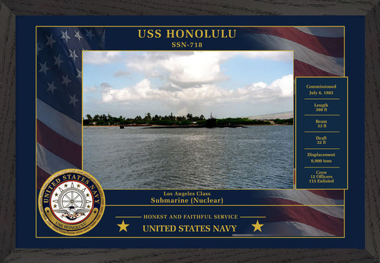 USS Honolulu SSN-718 Framed Patriotic Photo