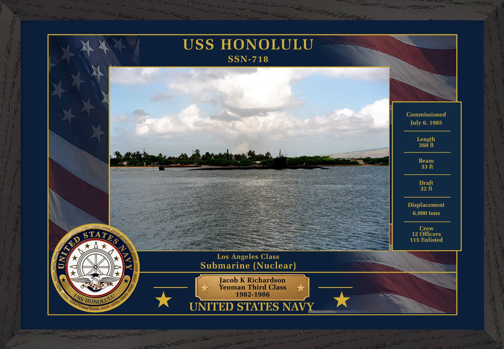USS Honolulu SSN-718 Framed Patriotic Photo