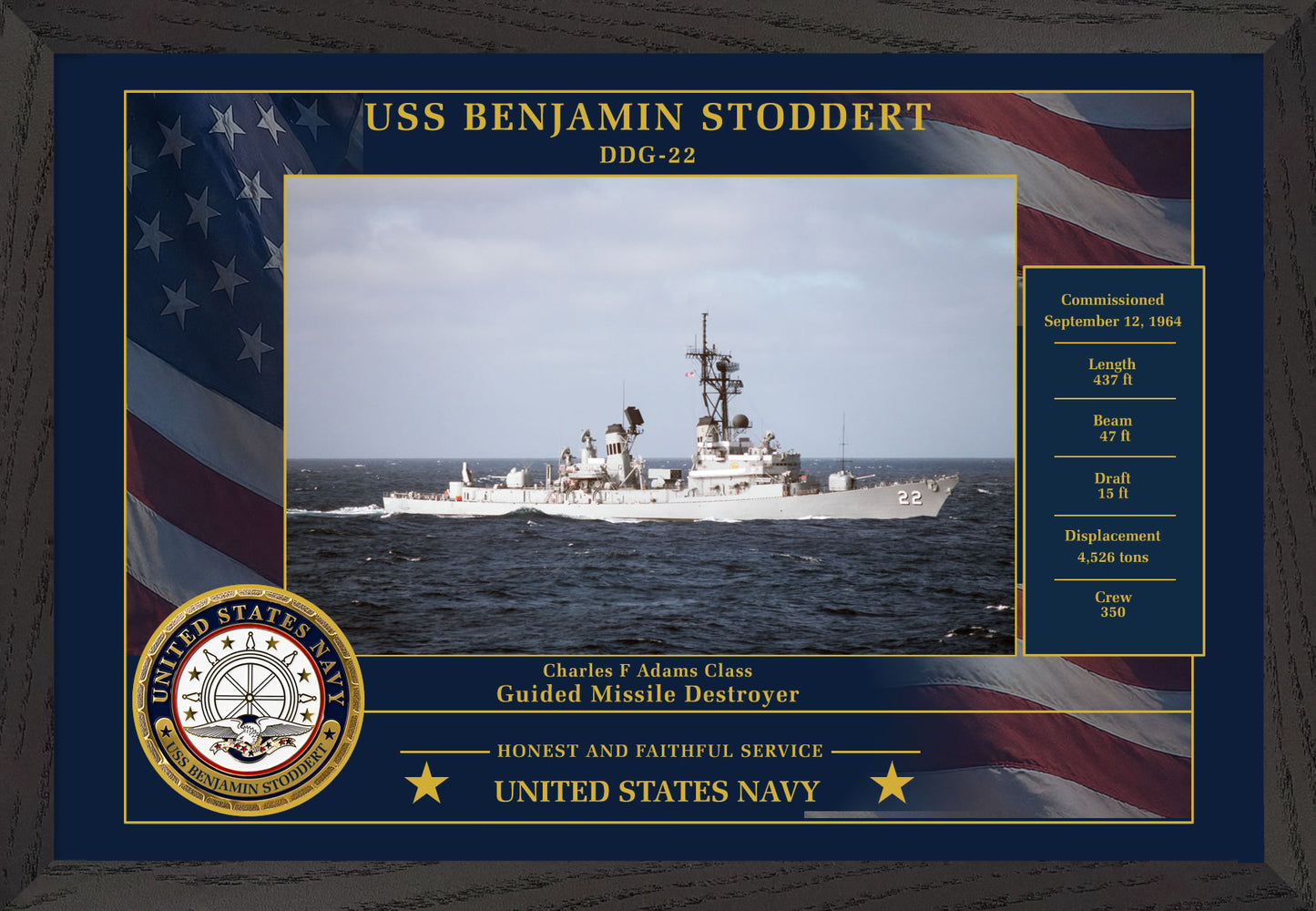 USS Benjamin Stoddert DDG-22 Framed Patriotic Photo