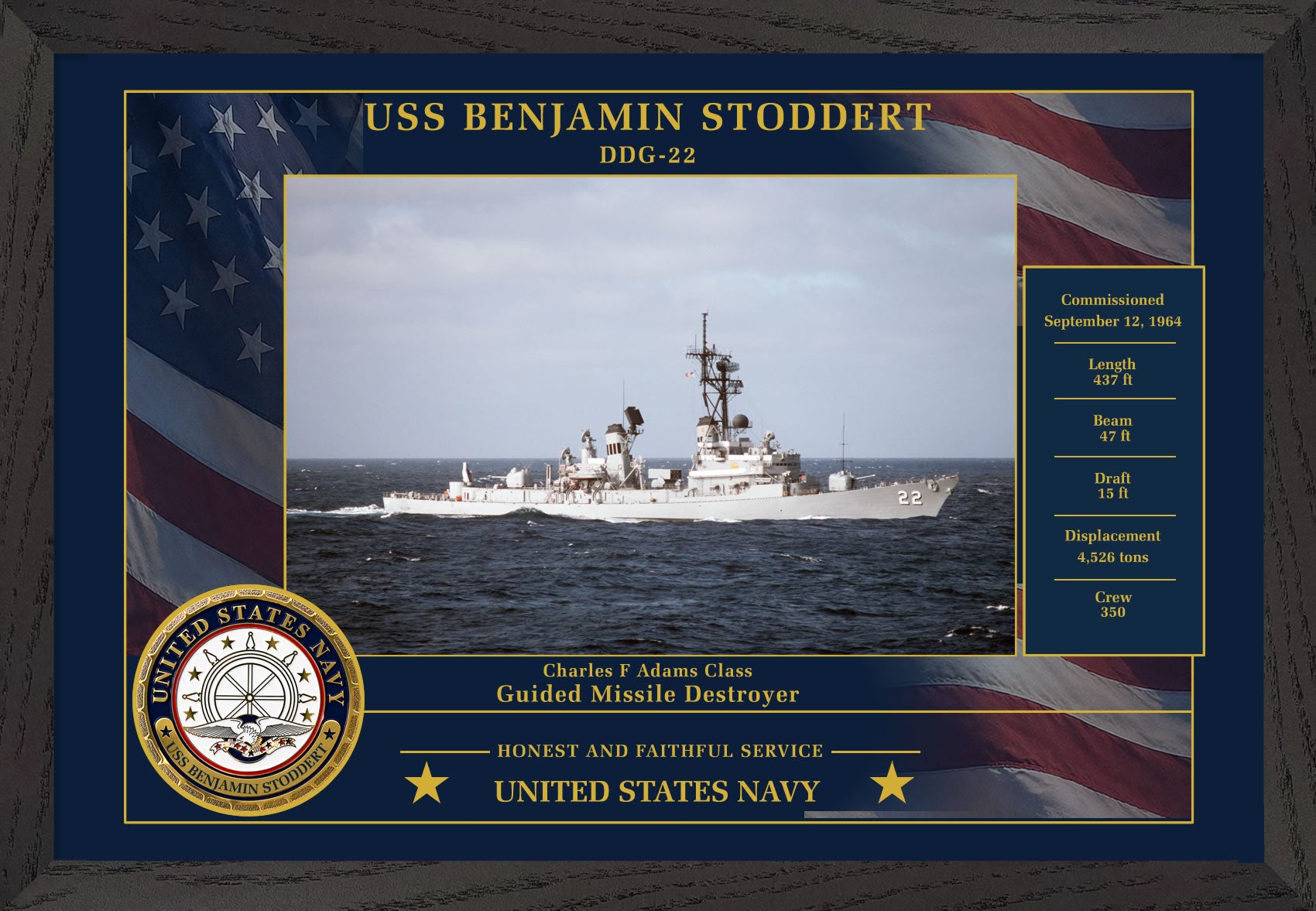 USS Benjamin Stoddert DDG-22 Framed Patriotic Photo
