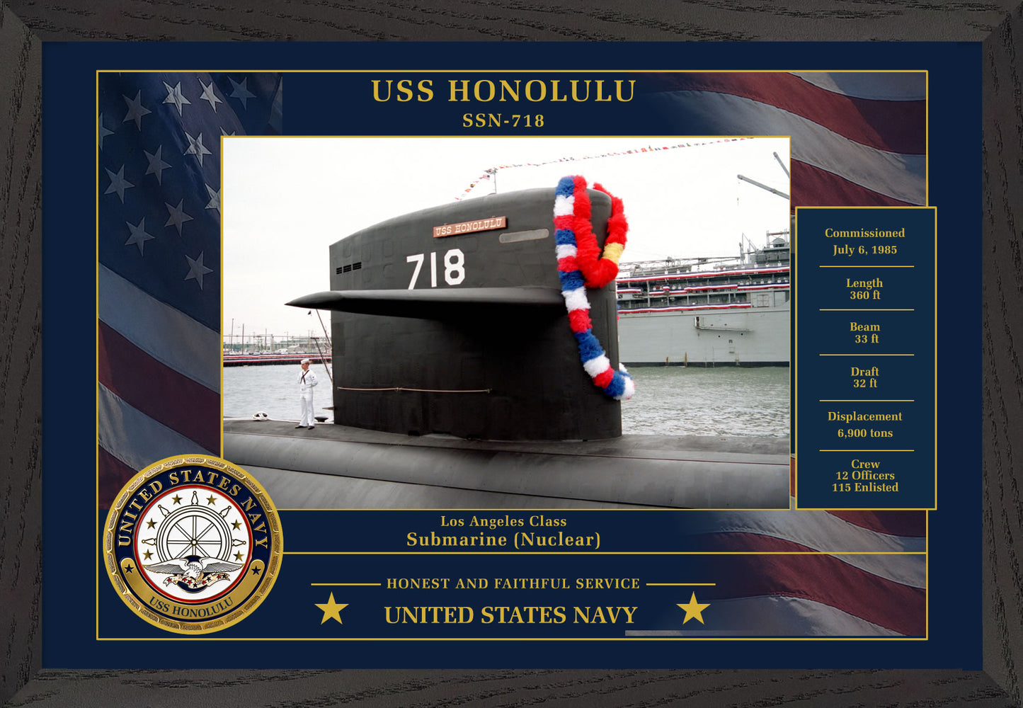 USS Honolulu SSN-718 Framed Patriotic Photo