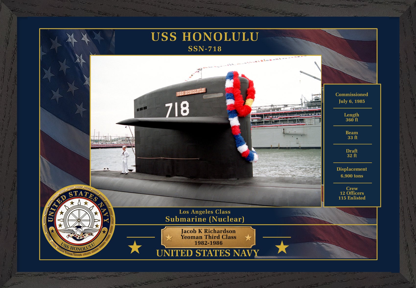 USS Honolulu SSN-718 Framed Patriotic Photo