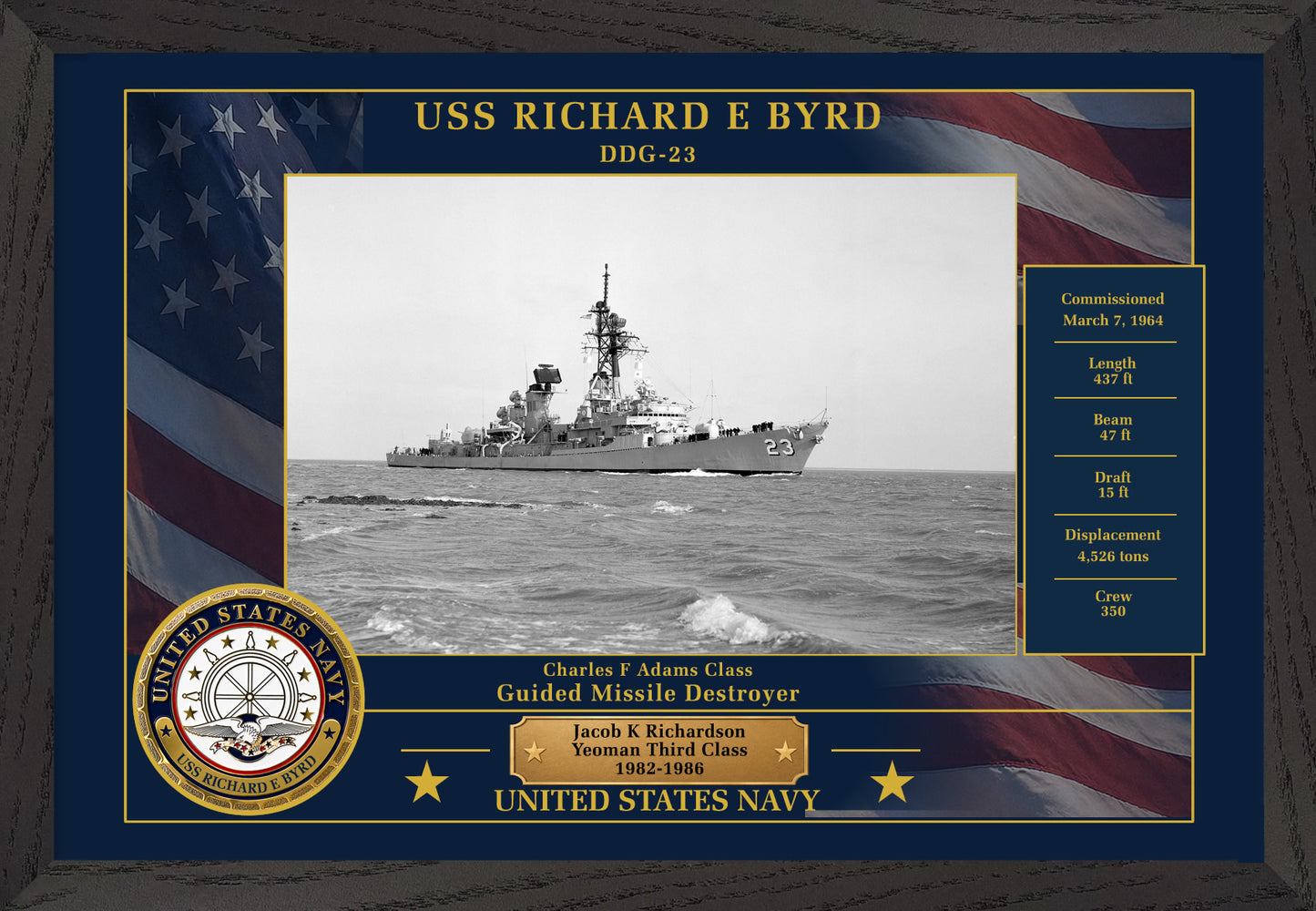 USS Richard E Byrd DDG-23 Framed Patriotic Photo