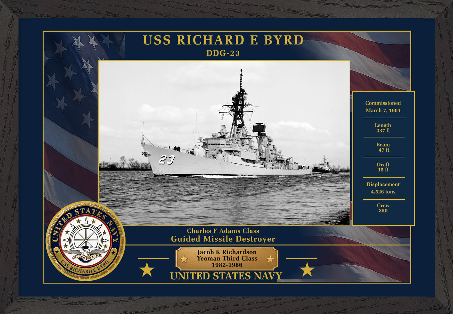 USS Richard E Byrd DDG-23 Framed Patriotic Photo