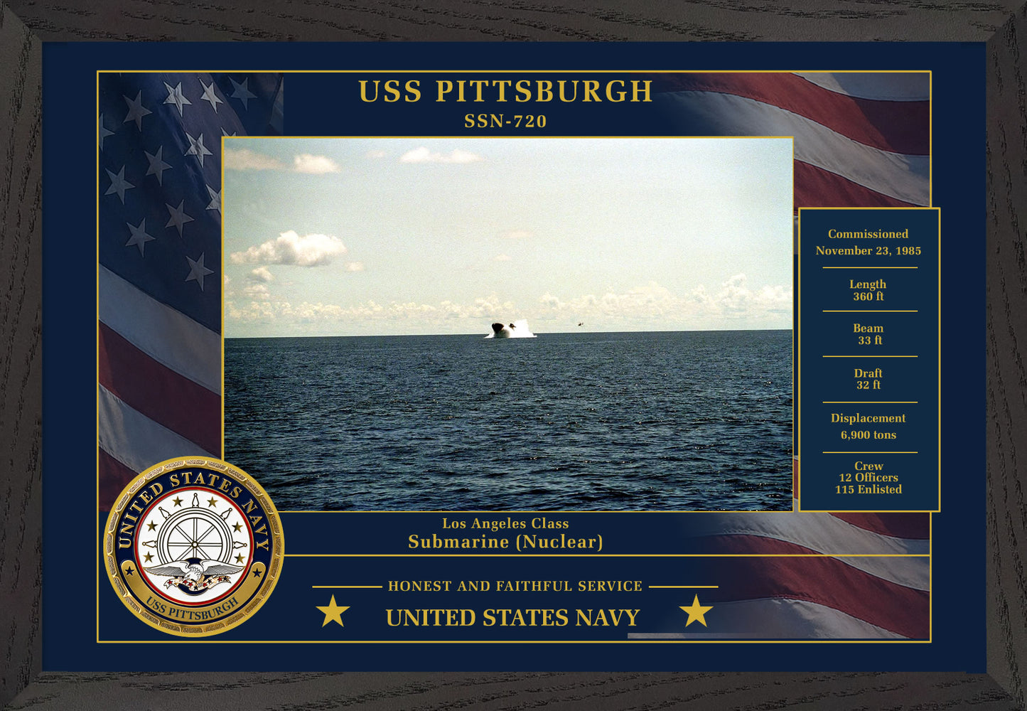 USS Pittsburgh SSN-720 Framed Patriotic Photo