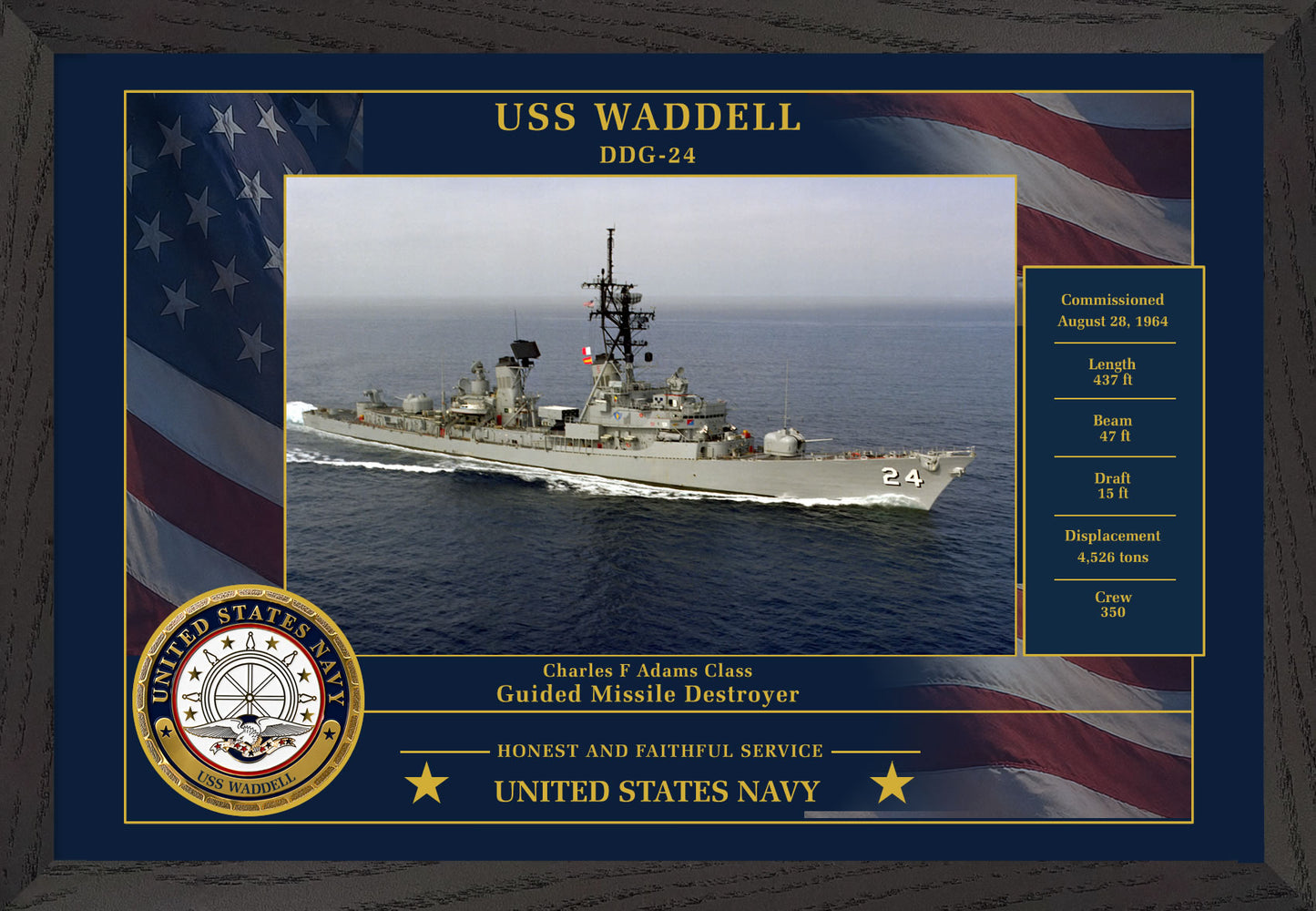 USS Waddell DDG-24 Framed Patriotic Photo