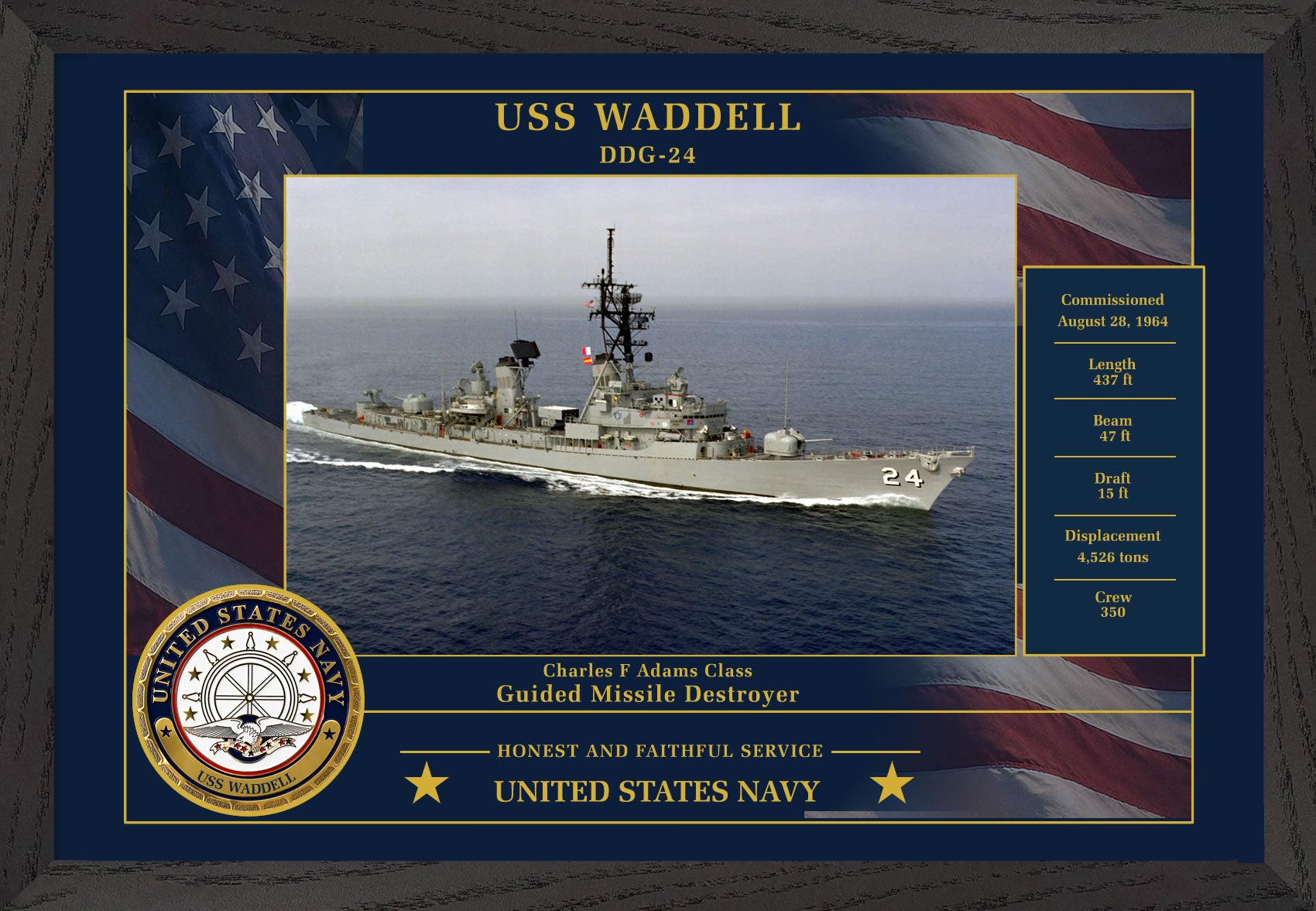 USS Waddell DDG-24 Framed Patriotic Photo