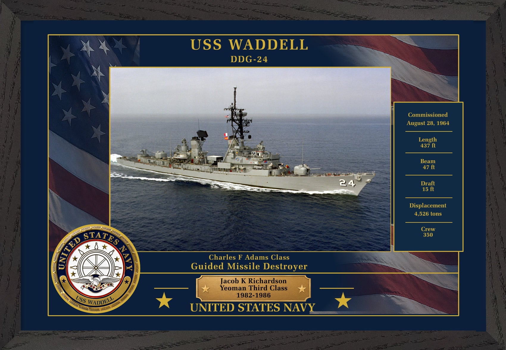 USS Waddell DDG-24 Framed Patriotic Photo