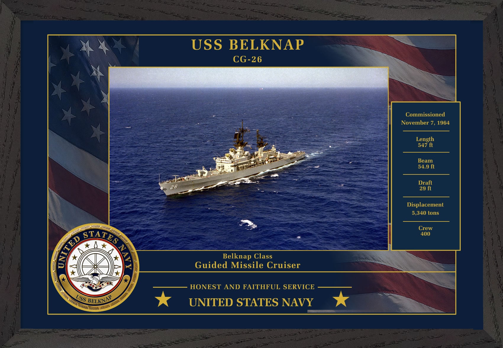 USS Belknap CG-26 Framed Patriotic Photo
