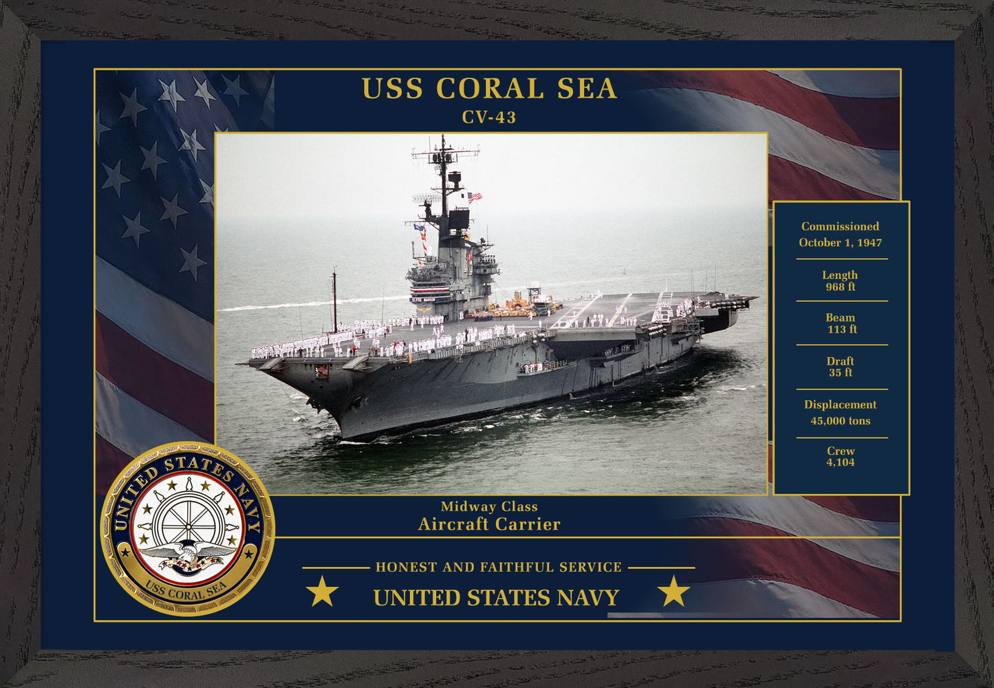 USS Coral Sea CV-43 Framed Patriotic Photo