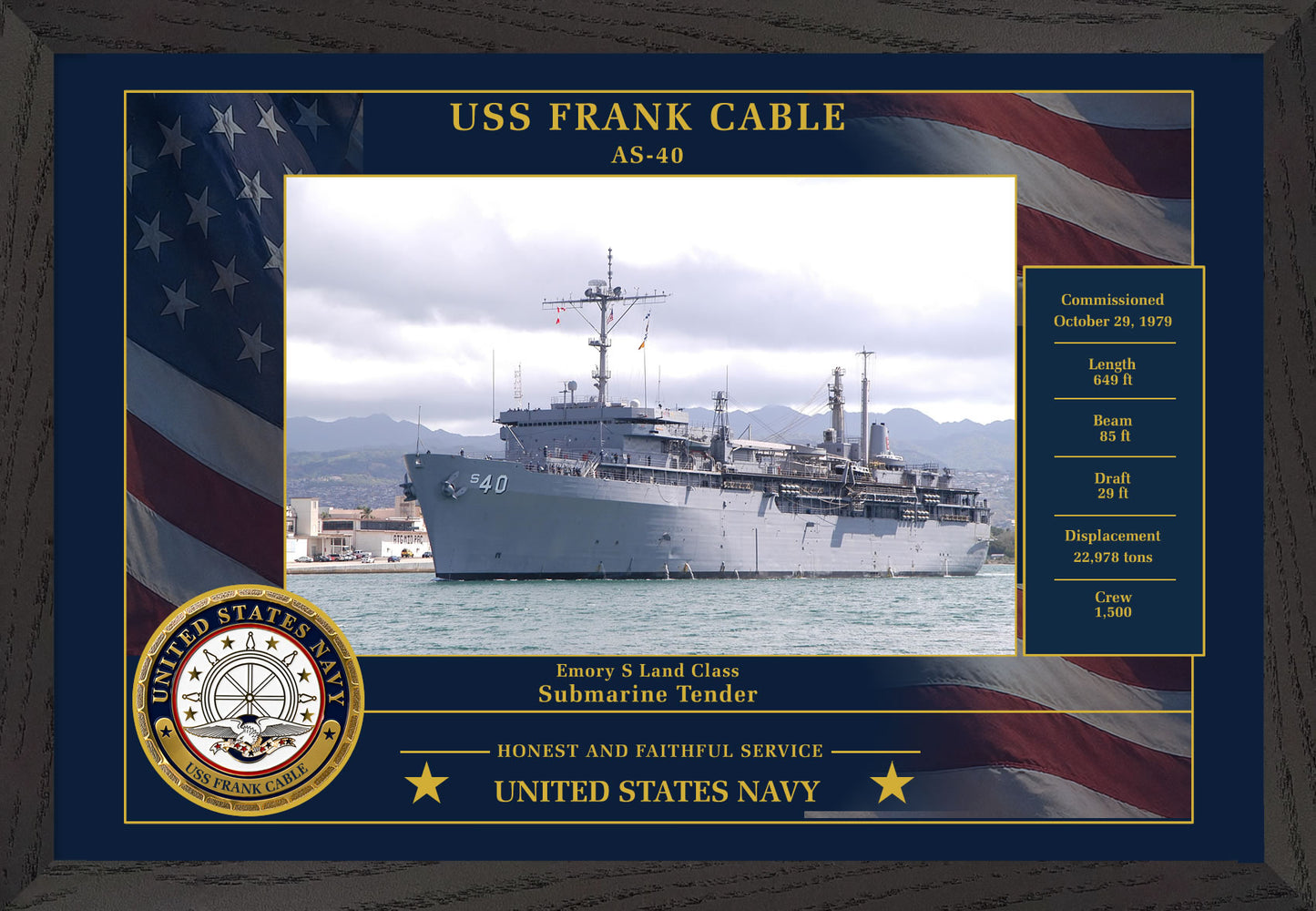 USS Frank Cable AS-40 Framed Patriotic Photo