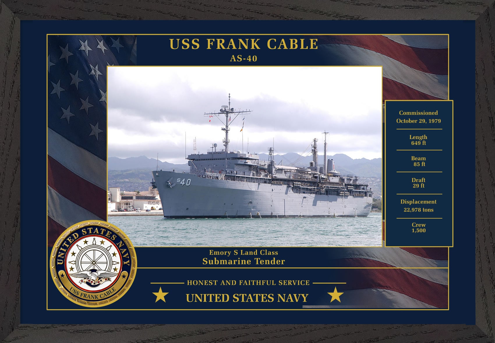 USS Frank Cable AS-40 Framed Patriotic Photo