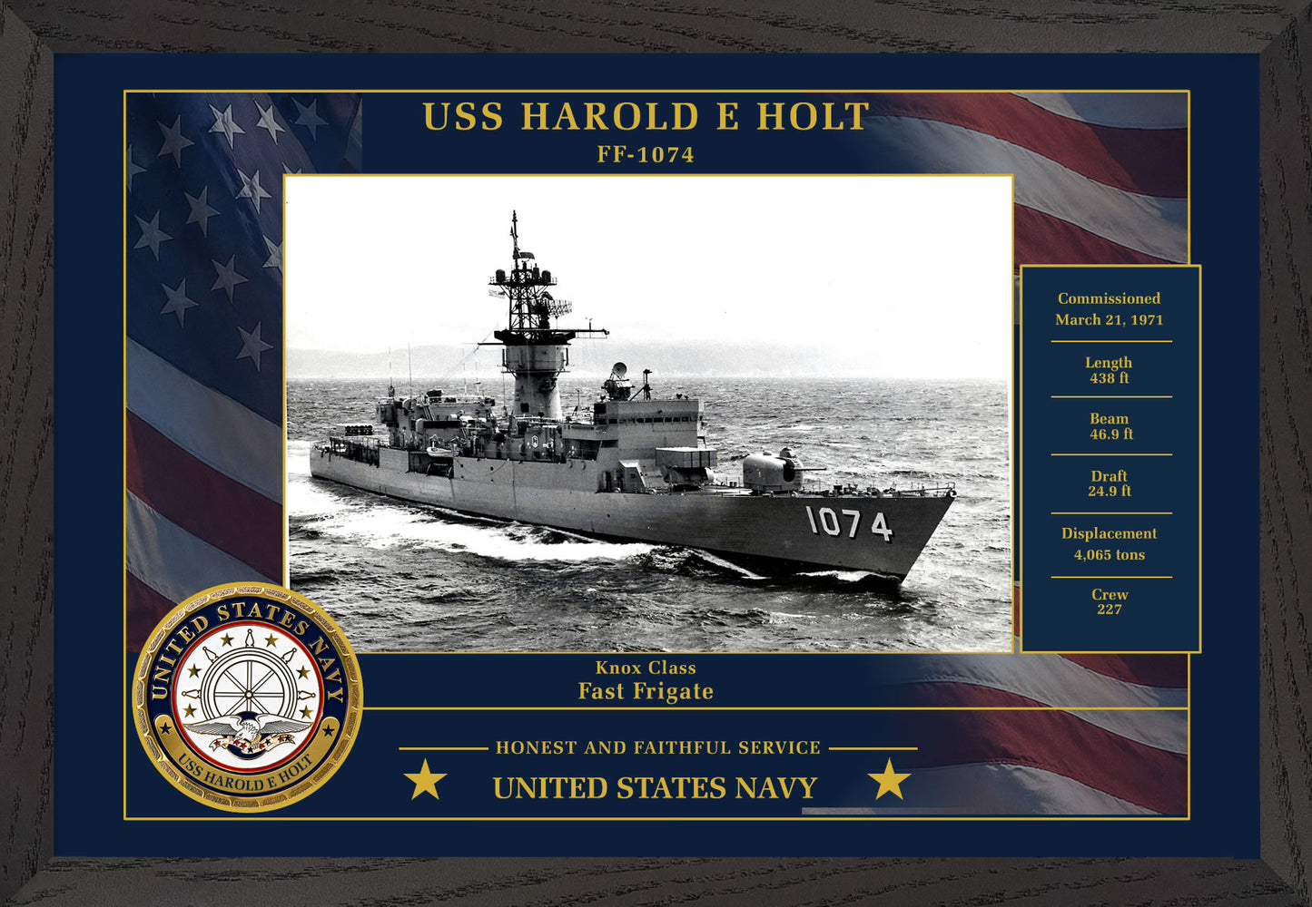 USS Harold E Holt FF-1074 Framed Patriotic Photo
