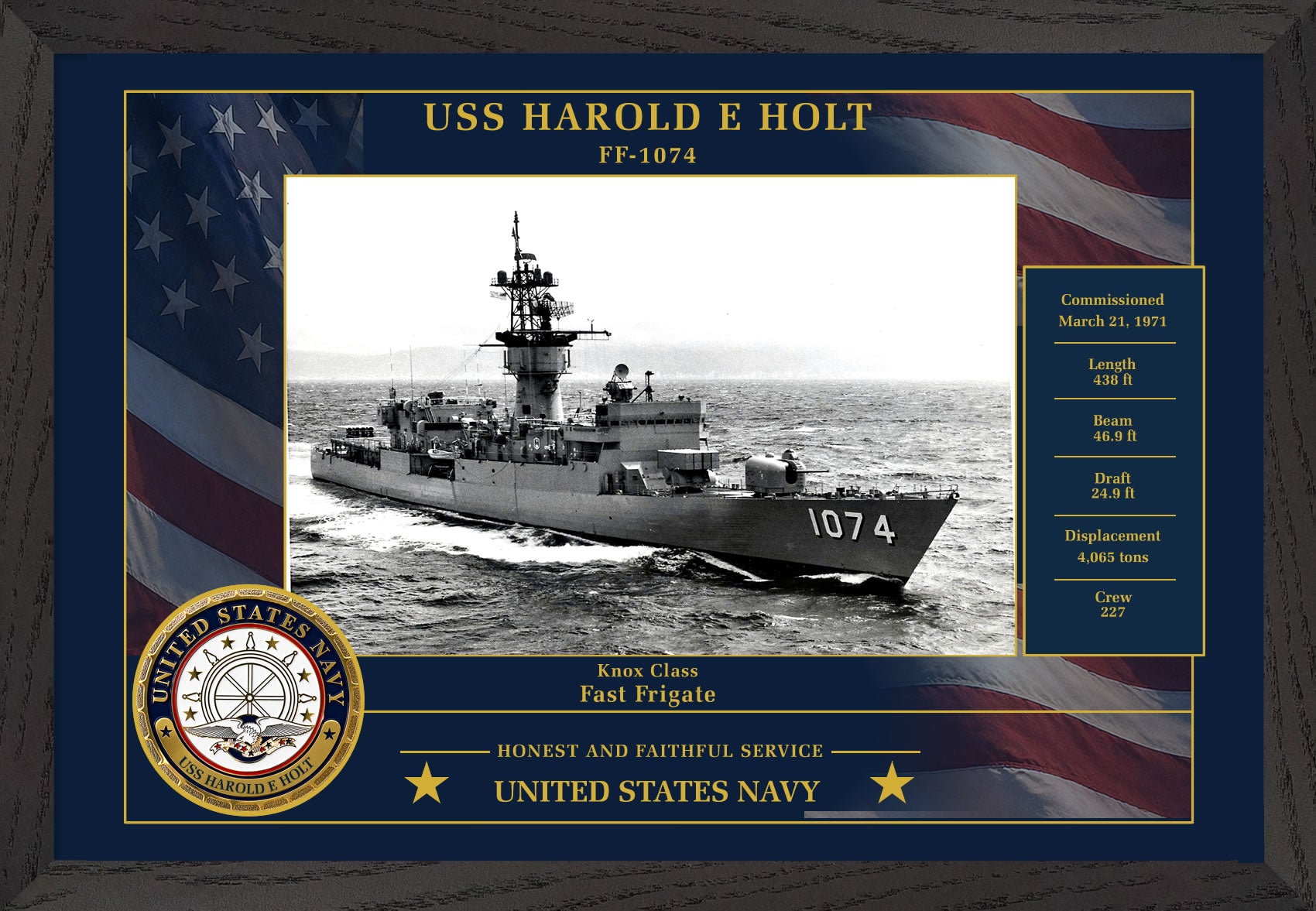 USS Harold E Holt FF-1074 Framed Patriotic Photo