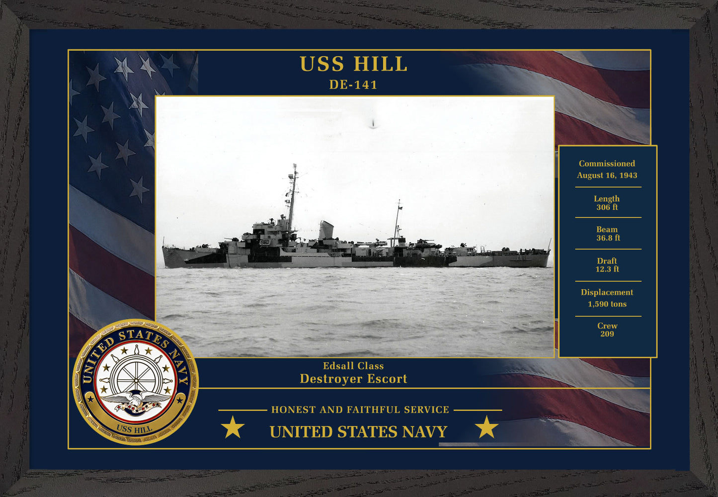 USS Hill DE-141 Framed Patriotic Photo
