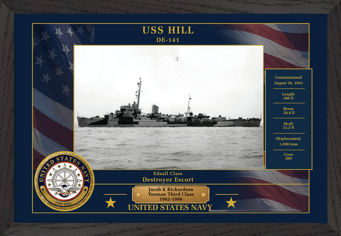 USS Hill DE-141 Framed Patriotic Photo
