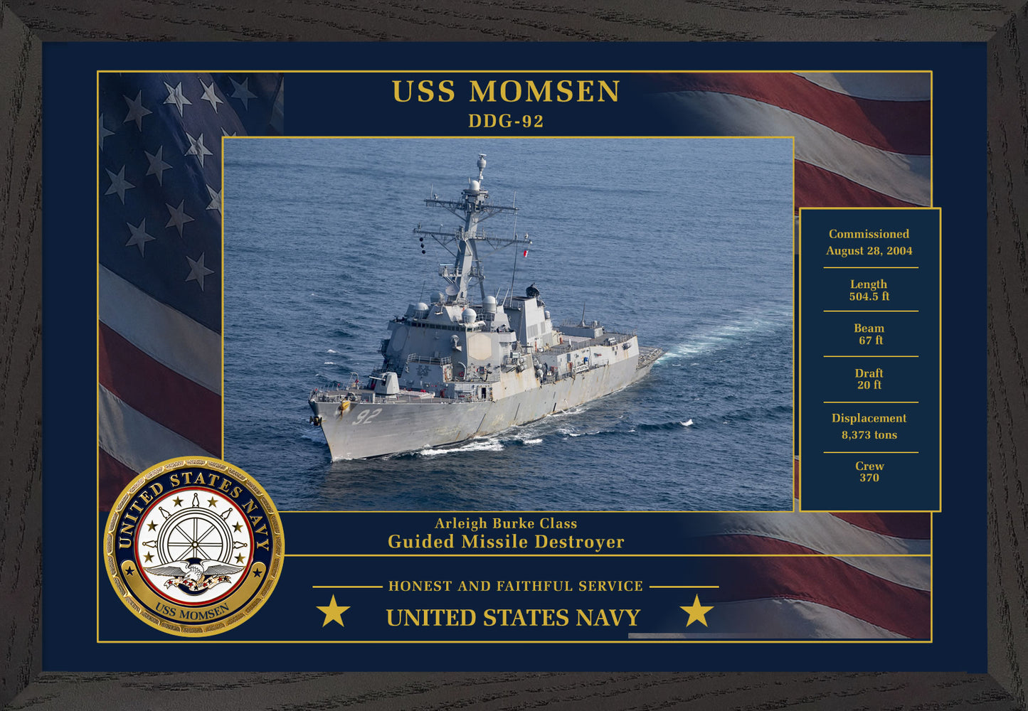 USS Momsen DDG-92 Framed Patriotic Photo