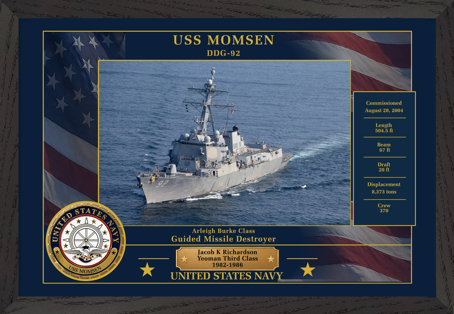 USS Momsen DDG-92 Framed Patriotic Photo