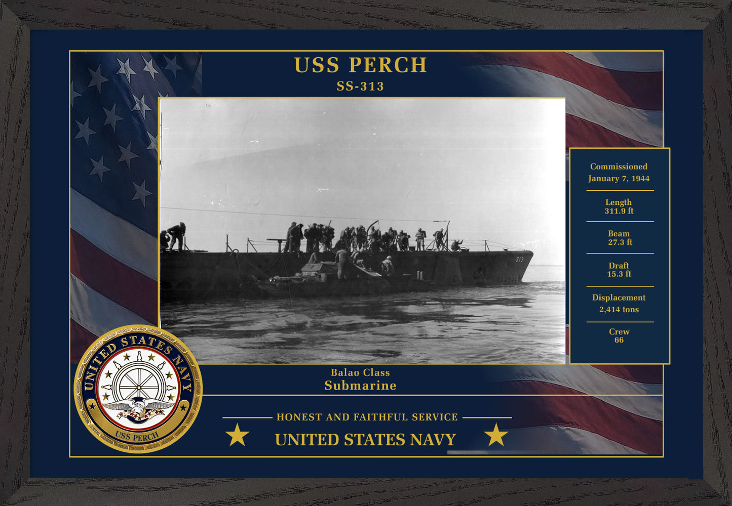 USS Perch SS-313 Framed Patriotic Photo