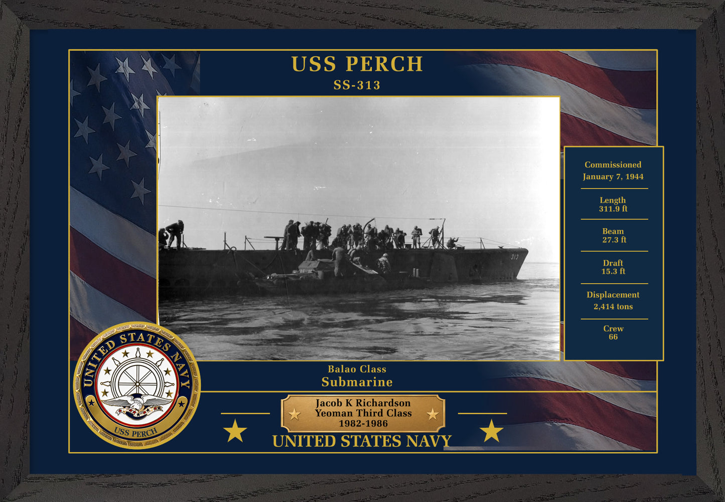 USS Perch SS-313 Framed Patriotic Photo