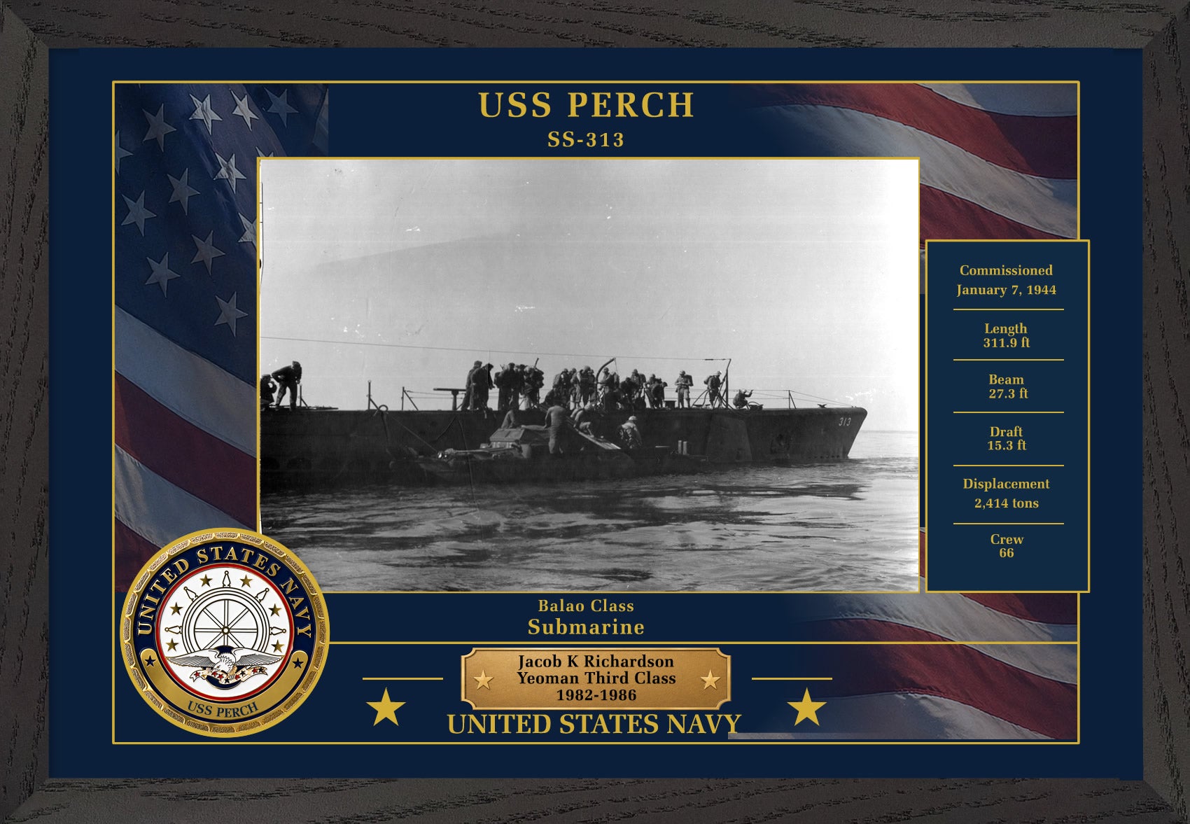 USS Perch SS-313 Framed Patriotic Photo
