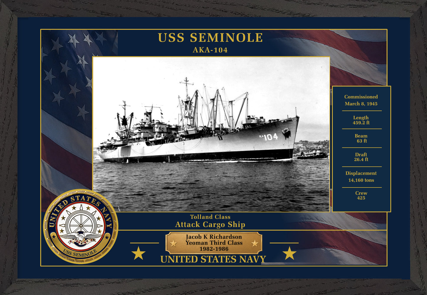 USS Seminole AKA-104 Framed Patriotic Photo