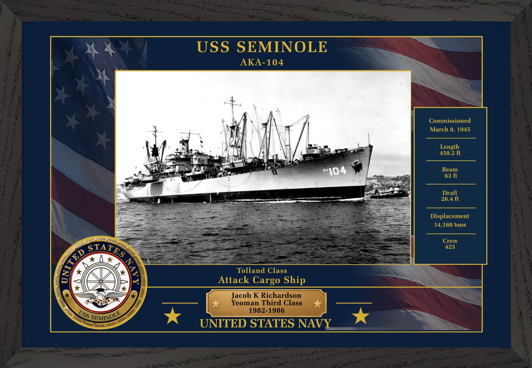 USS Seminole AKA-104 Framed Patriotic Photo