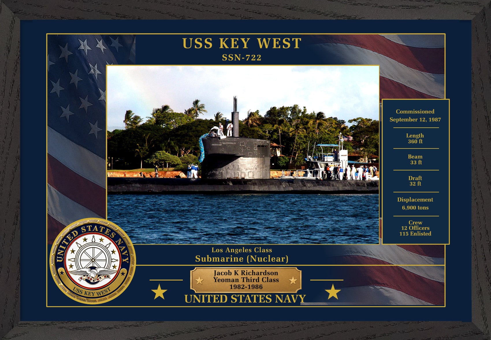 USS Key West SSN-722 Framed Patriotic Photo